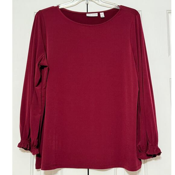 Susan Graver Tops - Susan Graver Liquid Knit Merlot Long Sleeve Blouse, Size XL